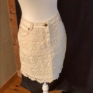 Cachet jean skirt with crochet overlay